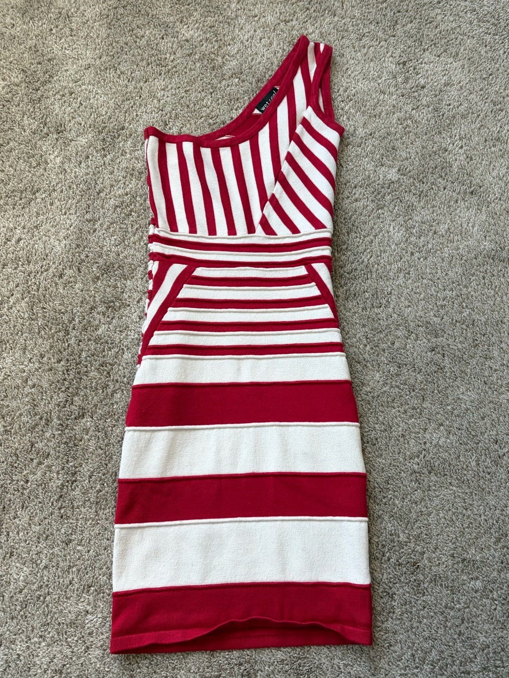 Wet Seal Red & White Striped One-Shoulder Bodycon Dress